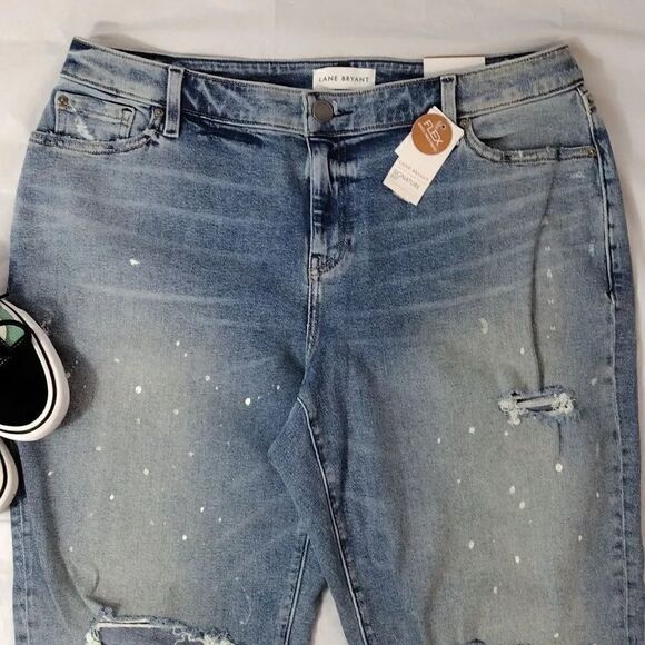 Lane Bryant Paint Splatter Distressed Boyfriend Jeans Plussize 14 NWT - Picture 4 of 16